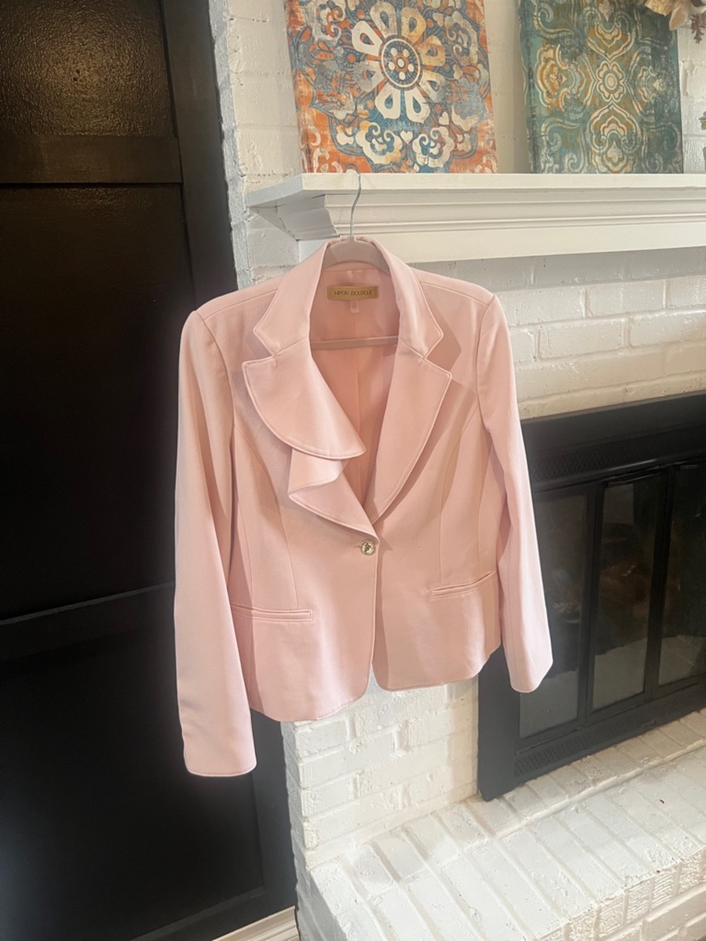 Nipon Boutique Pale Pink Single-Button Ruffle Blazer
